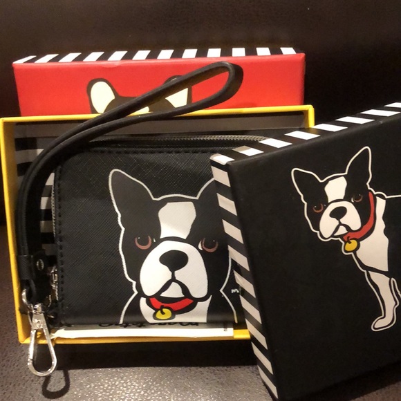 MARC TETRO Full Zip Bull Dog Wristlet CHOICE Red or Black Saffiano Leather NIB - Picture 7 of 17